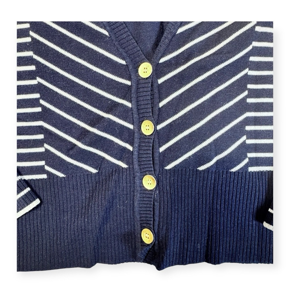 Grace Elements Button Up Cardigan Sweater Women's SzM Navy Blue w/ White Stripes - Picture 5 of 8